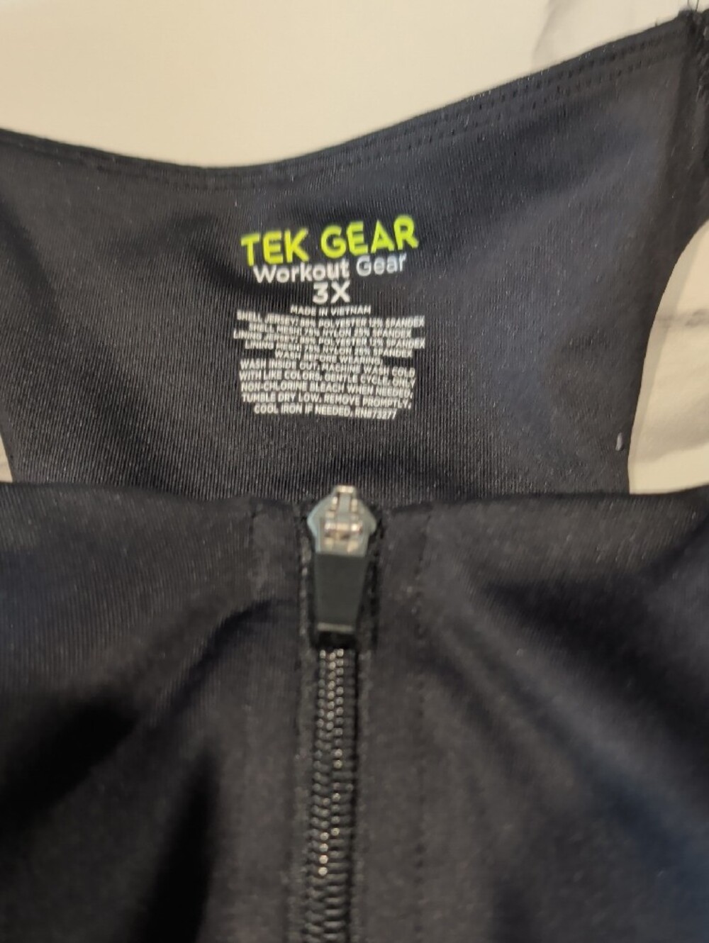 TEK GEAR 3X Black Front-Zip Racerback Sports Bra - Picture 2 of 8
